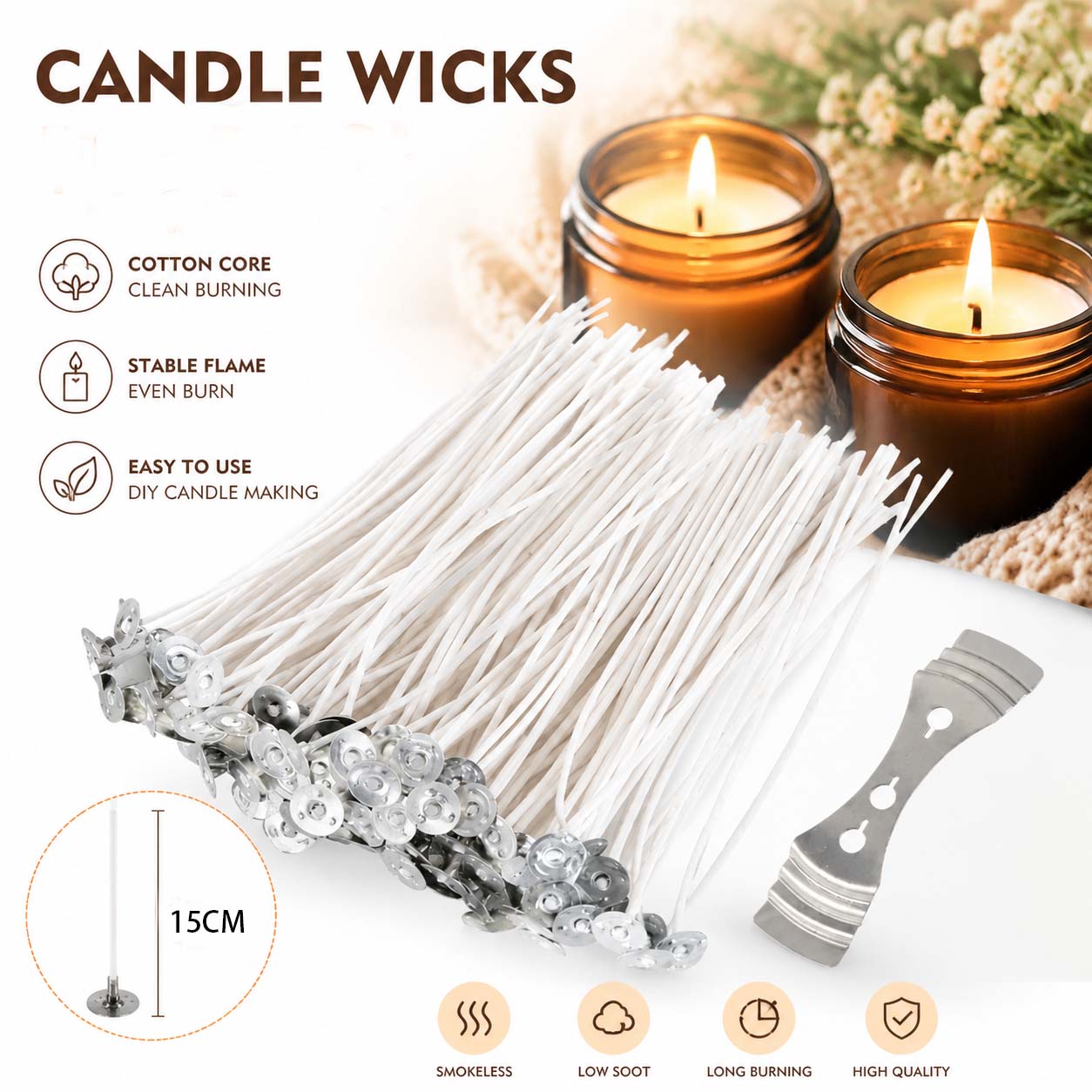 Soy Wax Pillar Blend - Bezdymne knoty do świec z bawełnianym